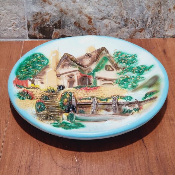 Chalkware English Cottage Forest 3D Cobblestone Streets Plaster Wall Hanging Dec - Picture 4 of 12